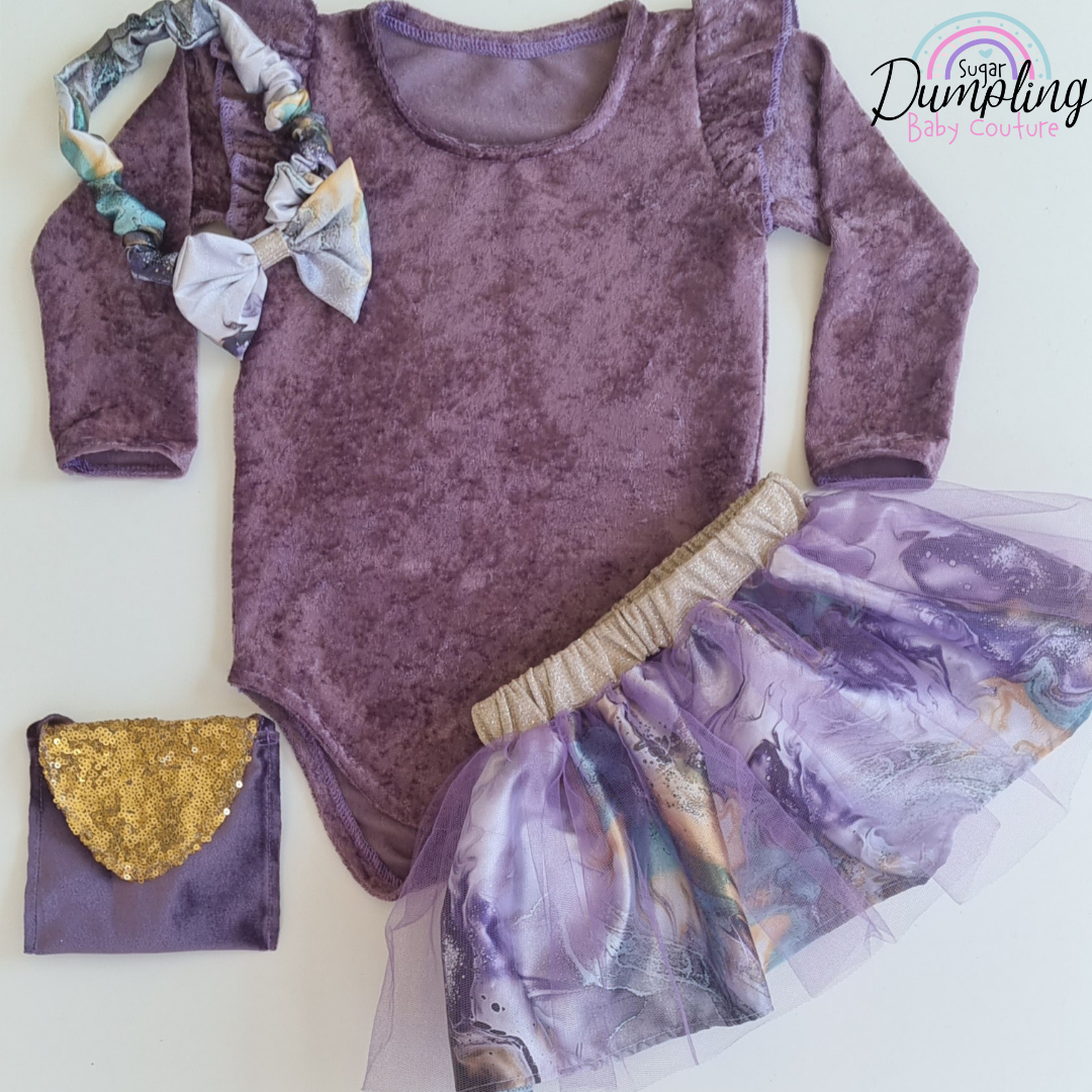 Flutter Romper, skirt, headband & bag set