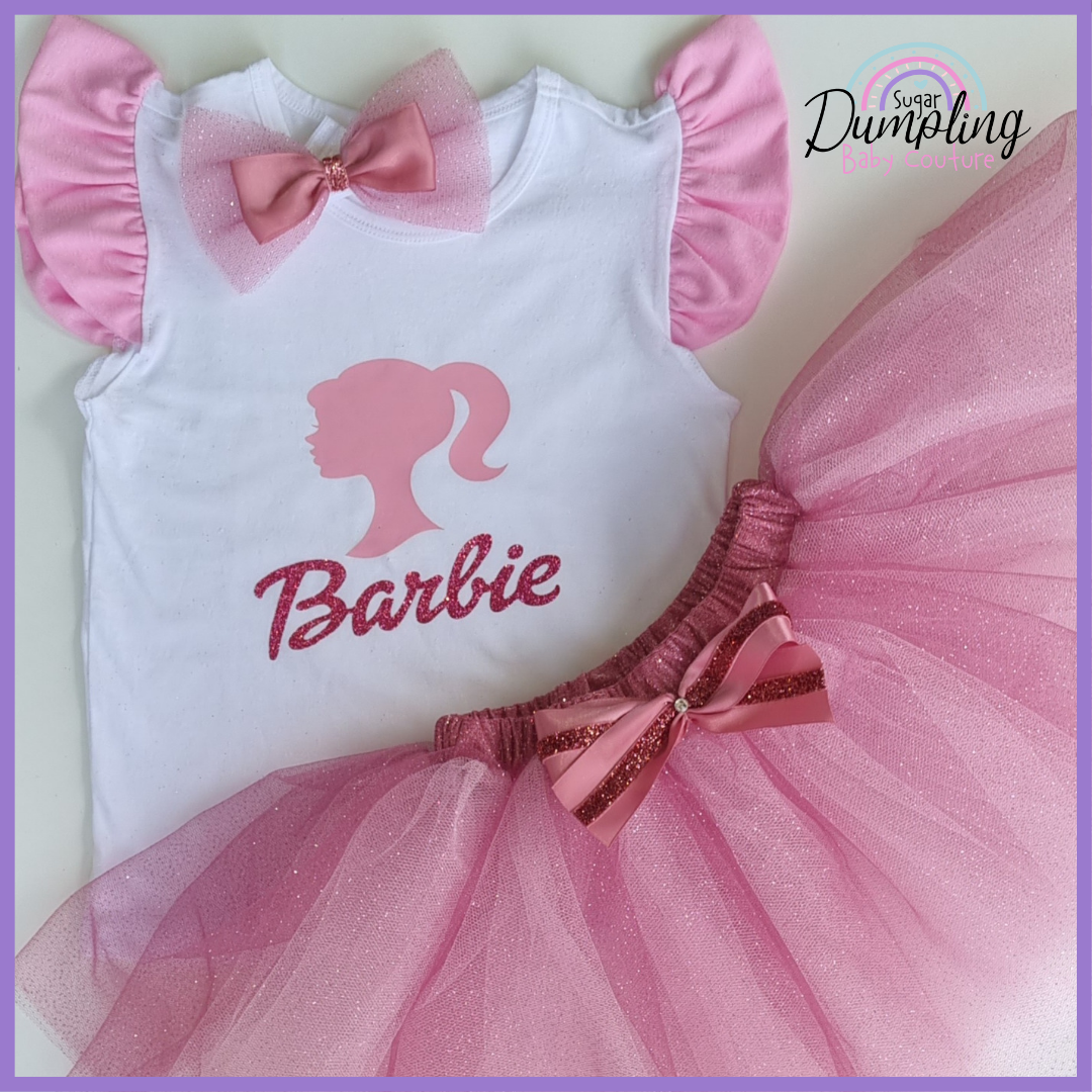 Barbie Top, Pink Glitter Tutu & Headband