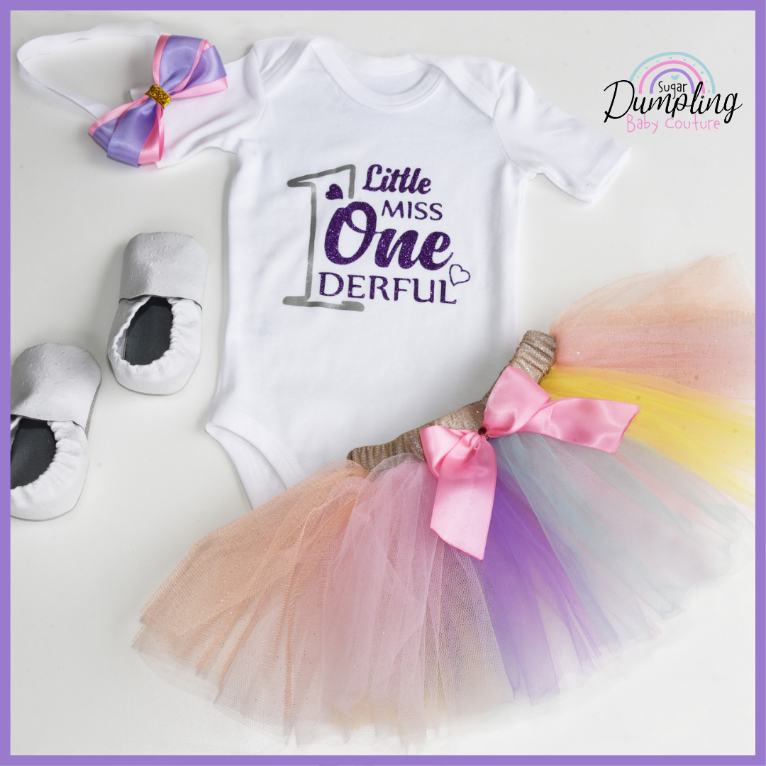 Little Miss ONE-derful Romper, Rainbow Tutu & Headband