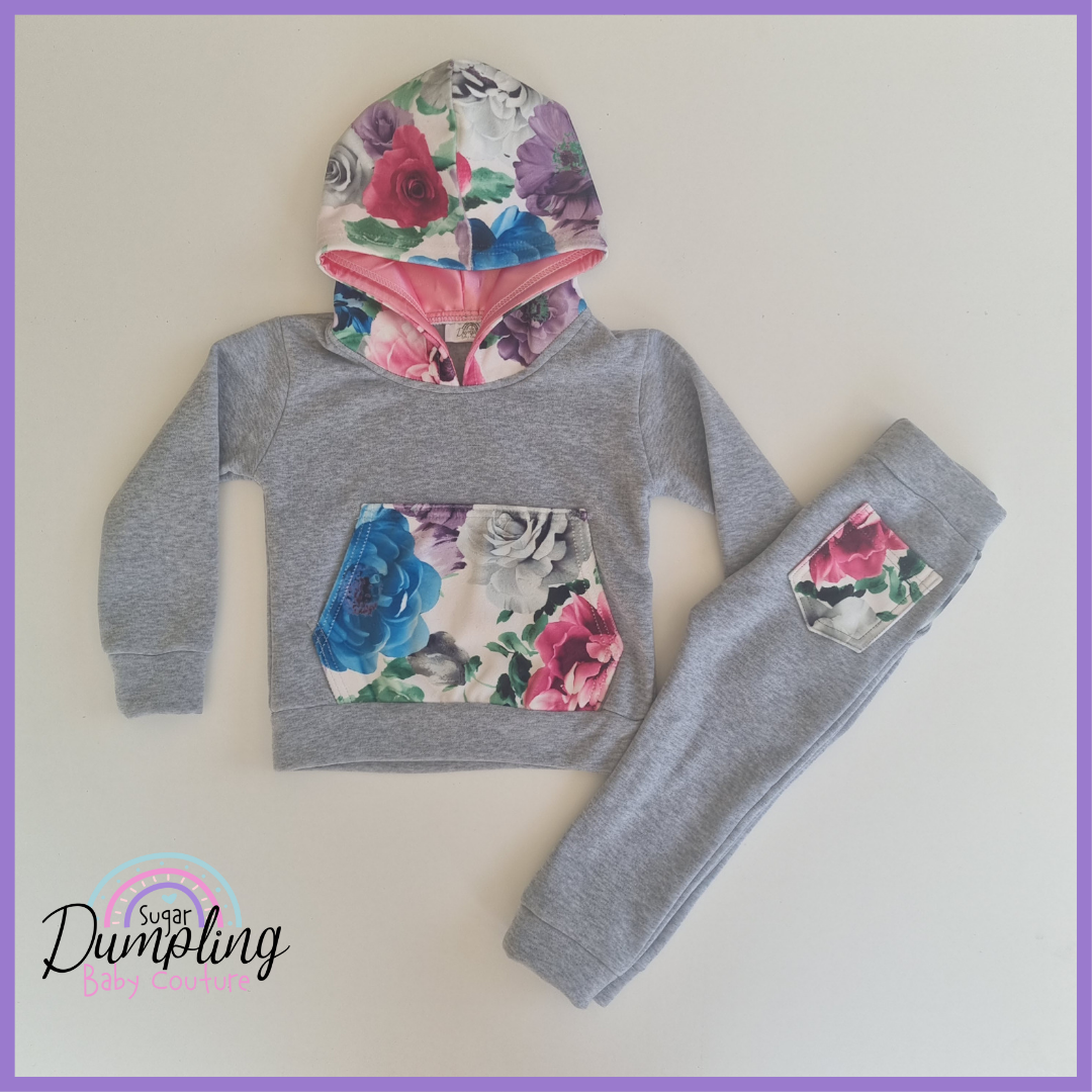 Grey & Floral Hoody & Jogger Set