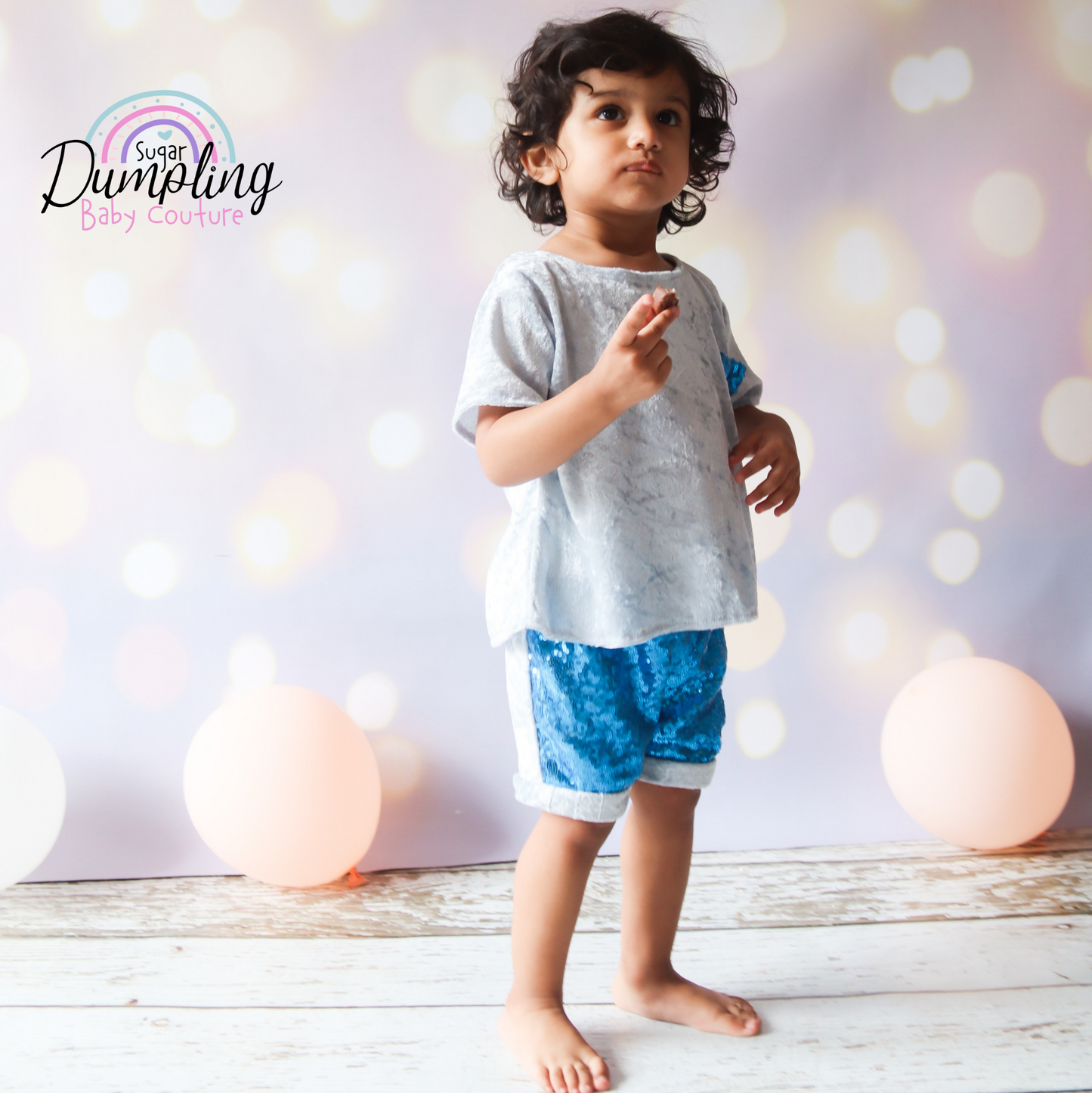 Velvet Top & Sequins Shorts Set