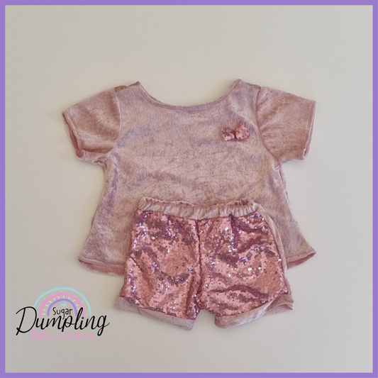 Velvet Top & Sequins Shorts Set