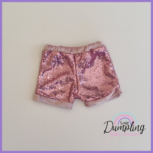 Blush Pink Velvet & sequins shorts