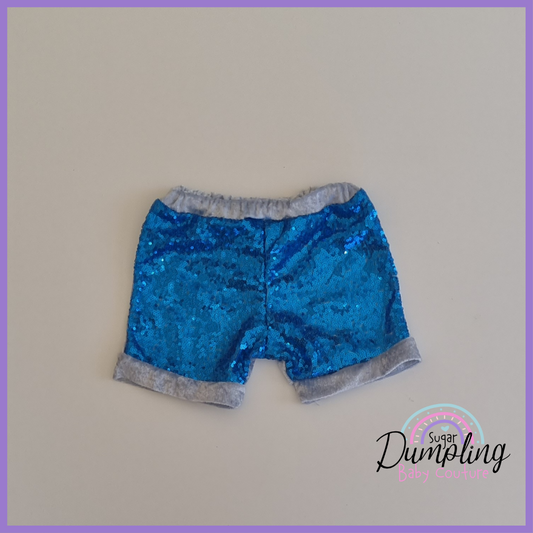 Light Blue velvet & sequins shorts