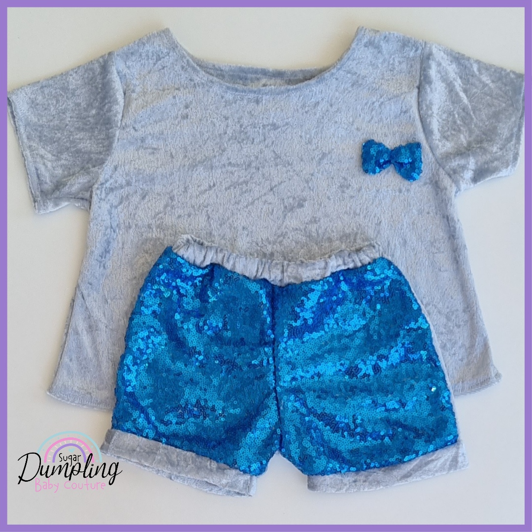 Velvet Top & Sequins Shorts Set