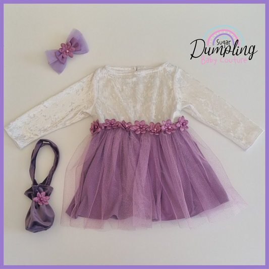 Cream & Purple Velvet Tutu Dress